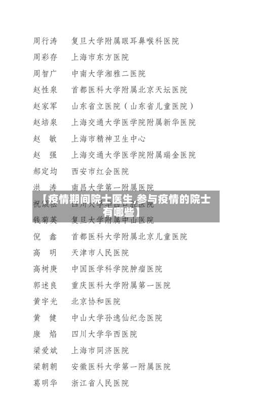 【疫情期间院士医生,参与疫情的院士有哪些】